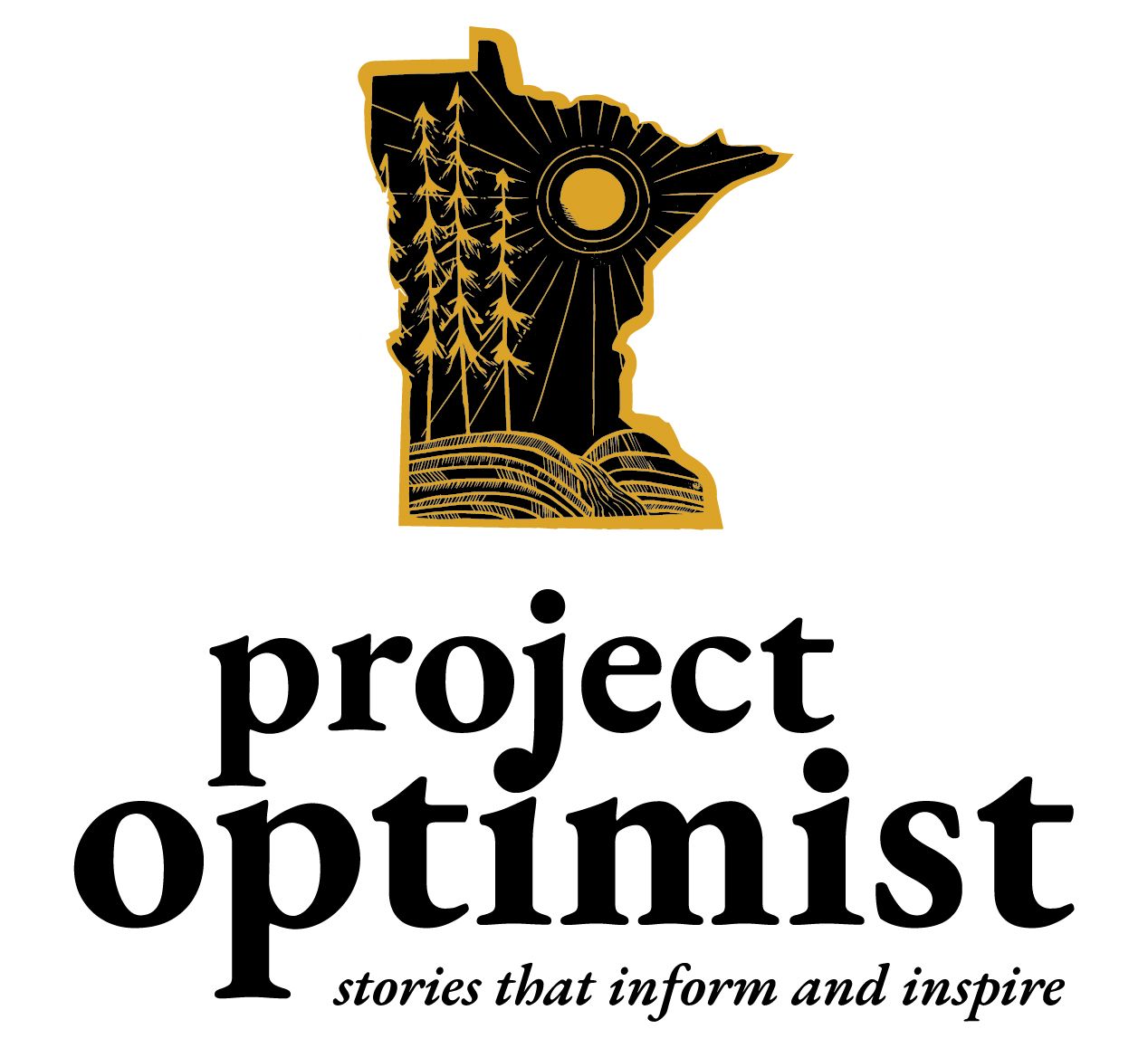 Project-Optimist's-vertical-logo-with-an-icon-of-Minnesota-with-a-sun,-trees,-hills-and-river-carved-on-it.-
