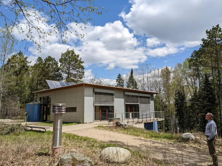 Warren Schulze, director of operations at Concordia Language Villages-Bemidji, looks at the BioHaus building on Monday, May 2