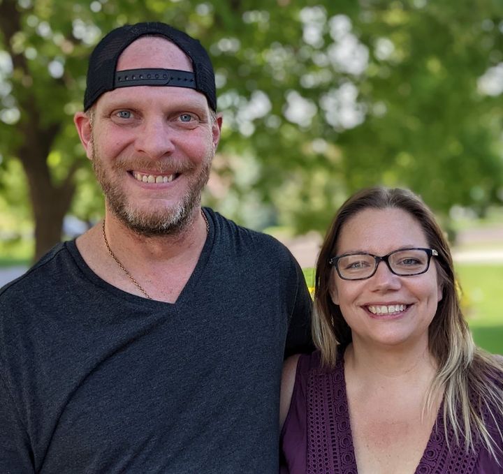 Aaron and Janelle Bradley pose on Friday, Sept. 2, 2022, at their Albertville, Minn., home, where they raise their two childr