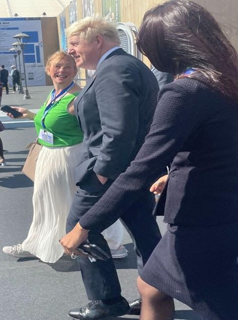 Boris Johnson, former prime minister of the United Kingdom, is known for his use of far-right populist rhetoric. He's shown here at COP27 in Sharm el-Sheikh, Egypt, in November 2022. (Courtesy of Claire Boettcher)