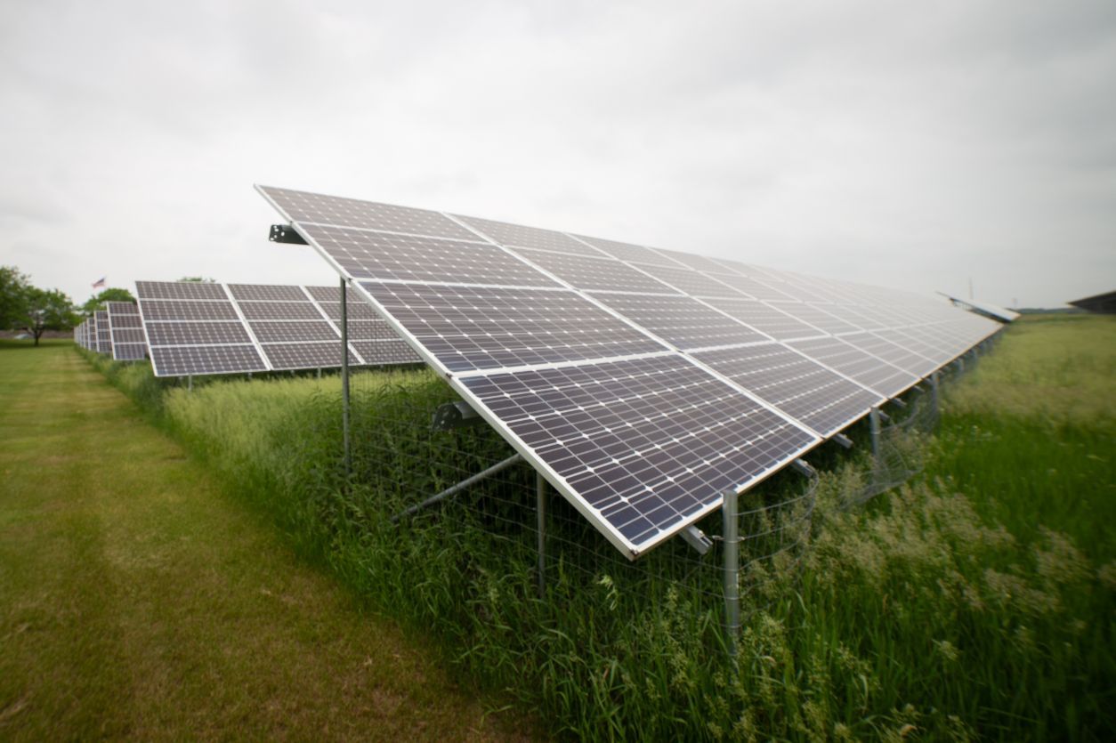 Solar arrays abut the St. Cloud recovery facility, shown here Monday, June 13, 2022. (Shannon Rathmanner for Project Optimist)