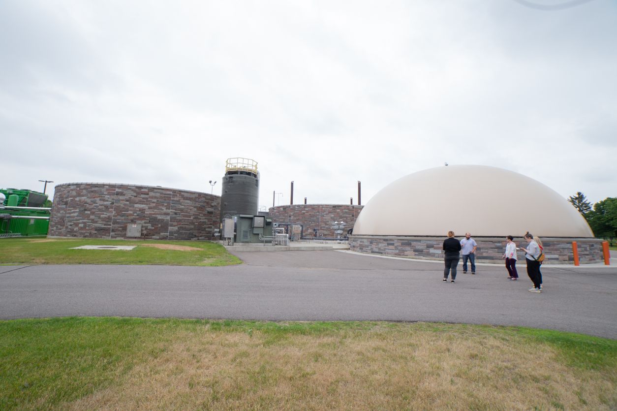 The dome on the right stores biogas created through anerobic digestion at the St. Cloud Nutrient, Energy and Water (NEW) Recovery Facility on Monday, June 13, 2022. (Shannon Rathmanner for Project Optimist)